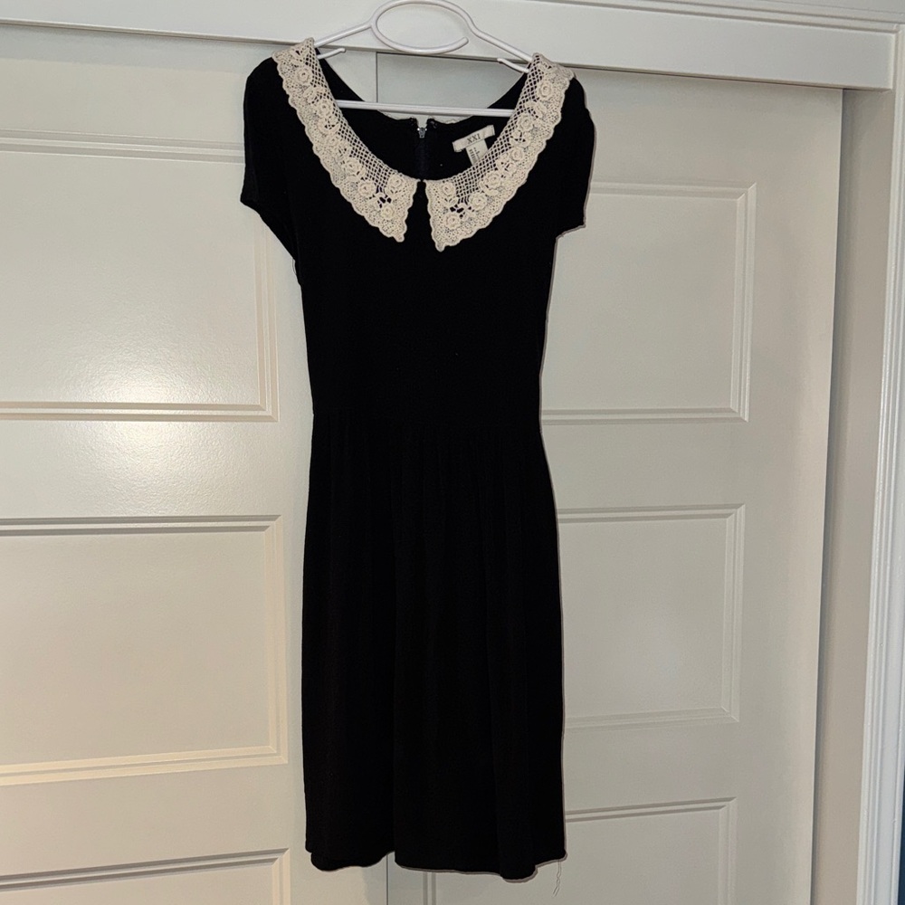 Forever 21 Black Mini Dress with Cream Lace Peter Pan Collar